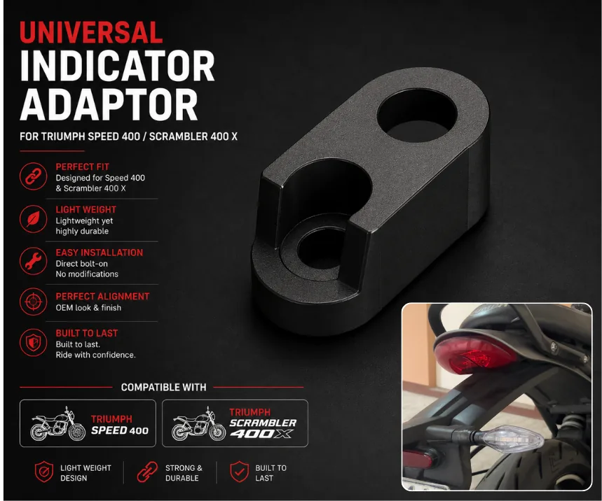 Universal indicator adapter mounted on Triumph Speed 400